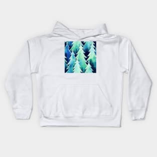 Watercolor Blue and White Christmas Trees Kids Hoodie